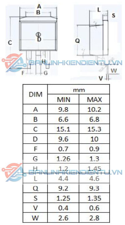 kích thước IPB100N10S3-05