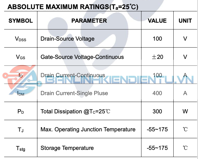thông số kỹ thuật IPB100N10S3-05