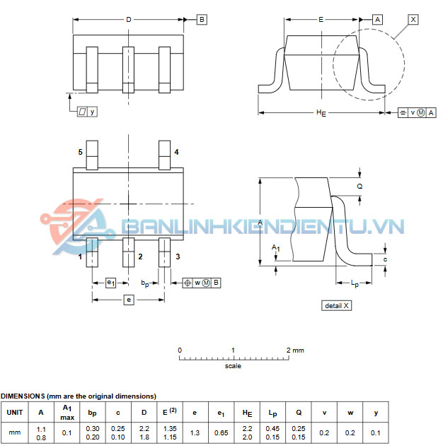 Kích thước 74LVC1G08GW