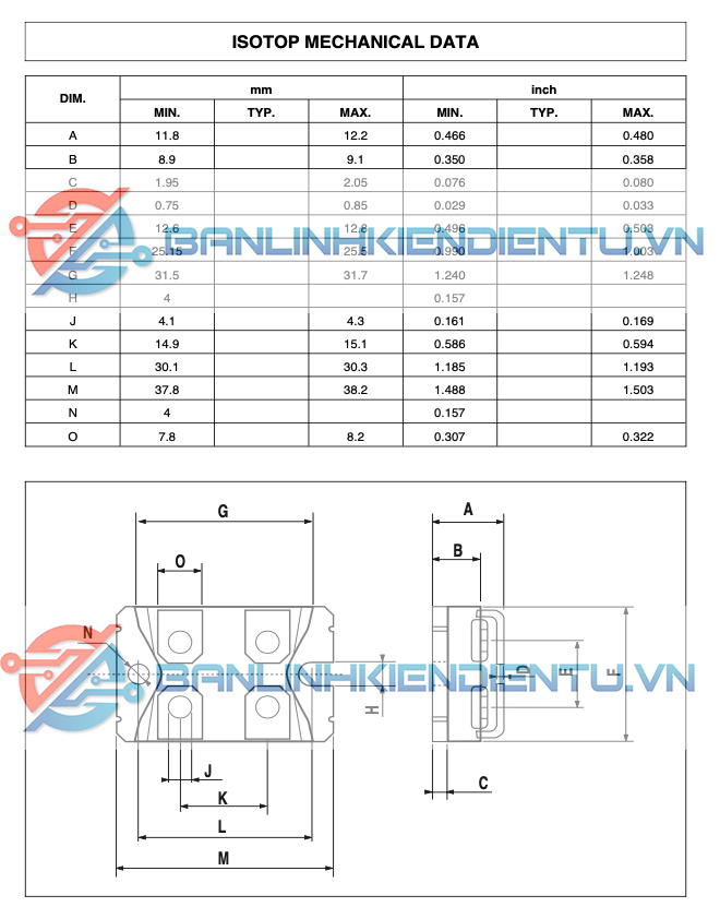 kích thước của STE70NM60
