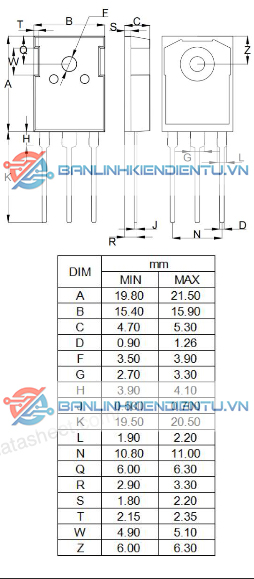 kích thước của IXFH26N50