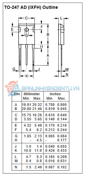 Kích thước IXFH75N10