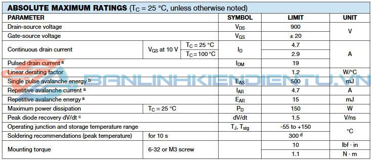 Thông số kĩ thuật IRFPF40