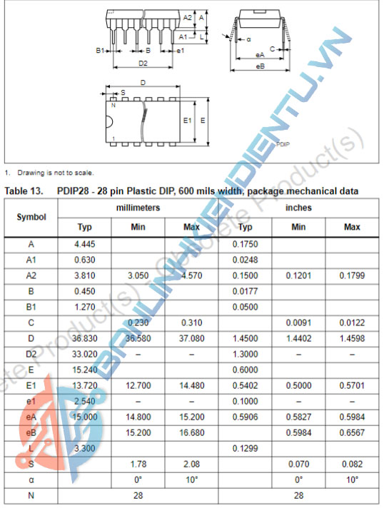 Kích thước IC AT27C256R