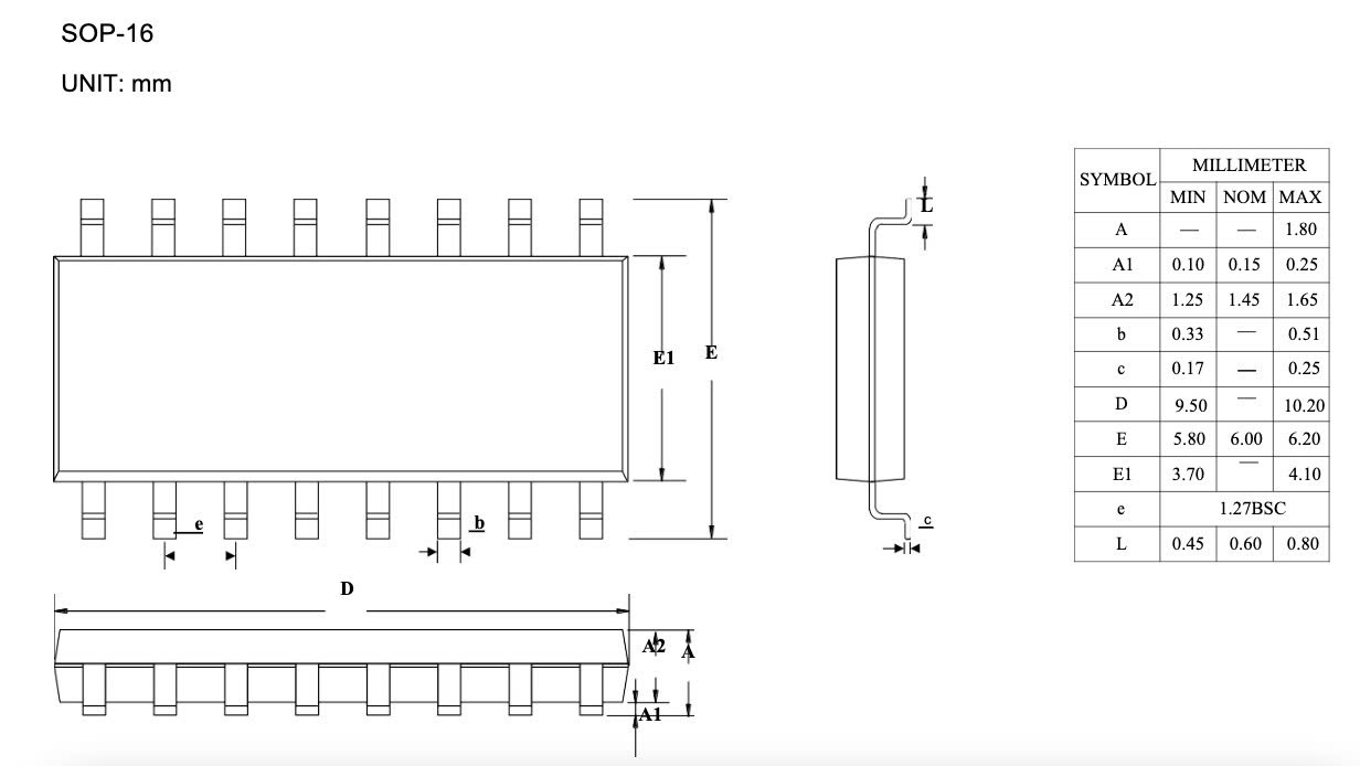 Kích thước SP232EEN SOP-16