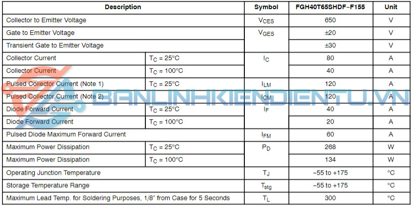 Thông số kĩ thuật FGH40T65SQD