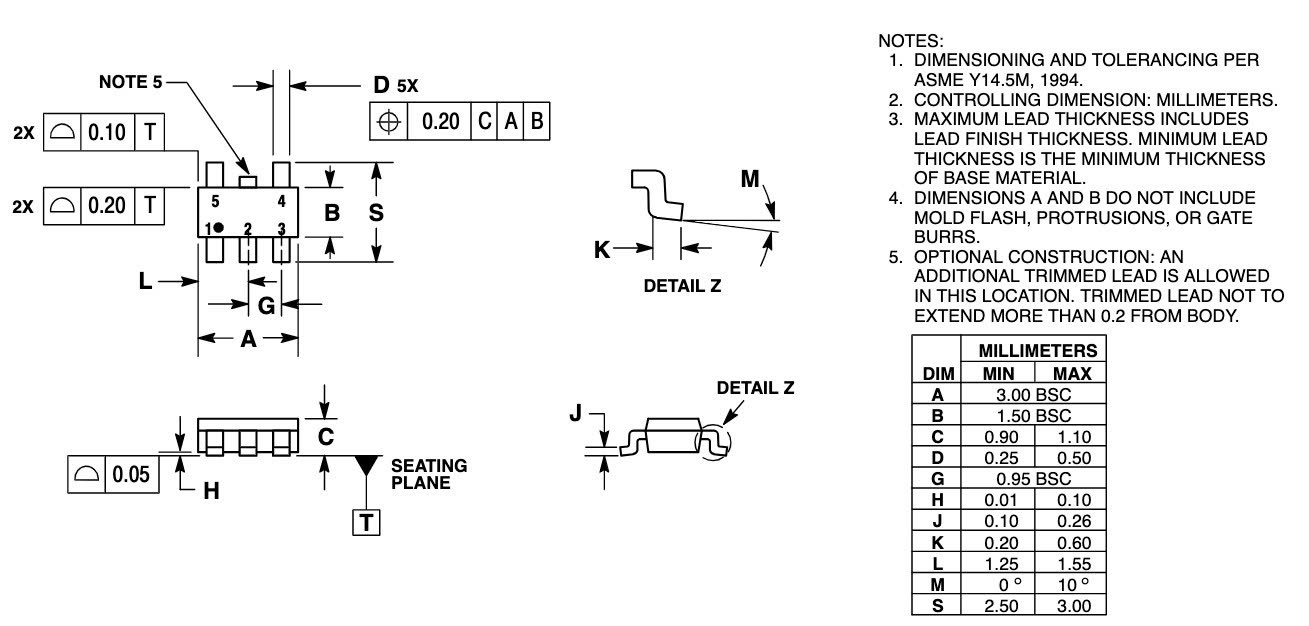 Kích thước MC74VHC1G14DTT1G