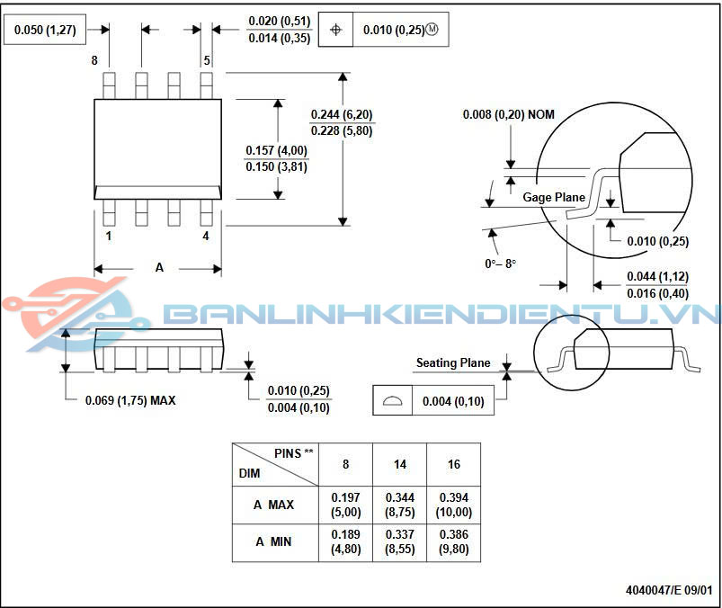 Kích thước OPA2348