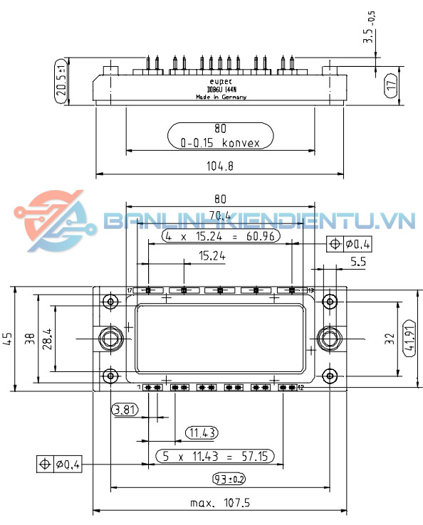 Kích thước module DDB6U100N16RR