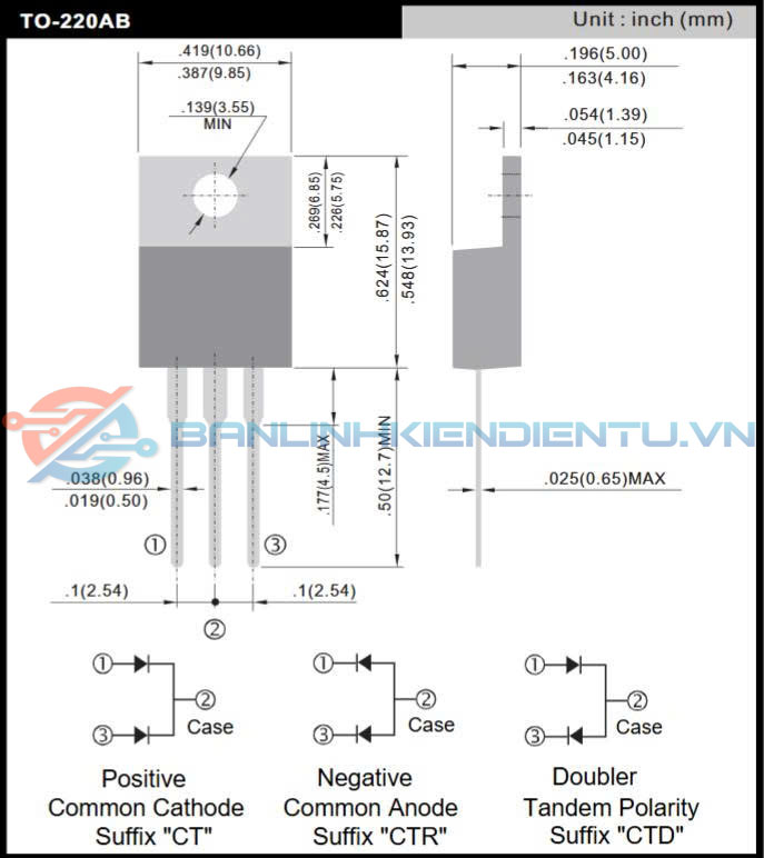 Kích thước MUR1660CTR
