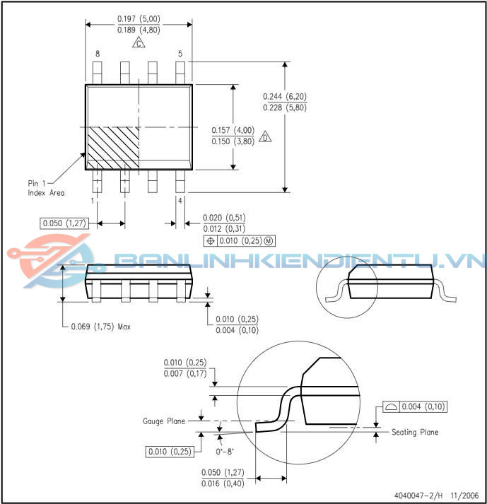 Kích thước OPA227UA