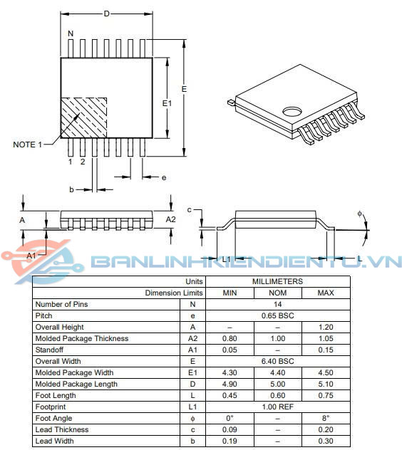 Kích thước PIC16F676