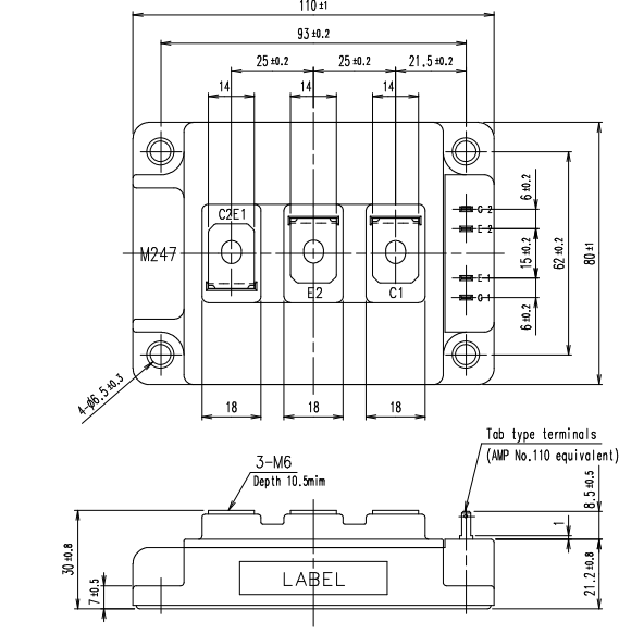Kích thước 2MBI450U4E-120 Module IGBT 1200V 450A tháo máy