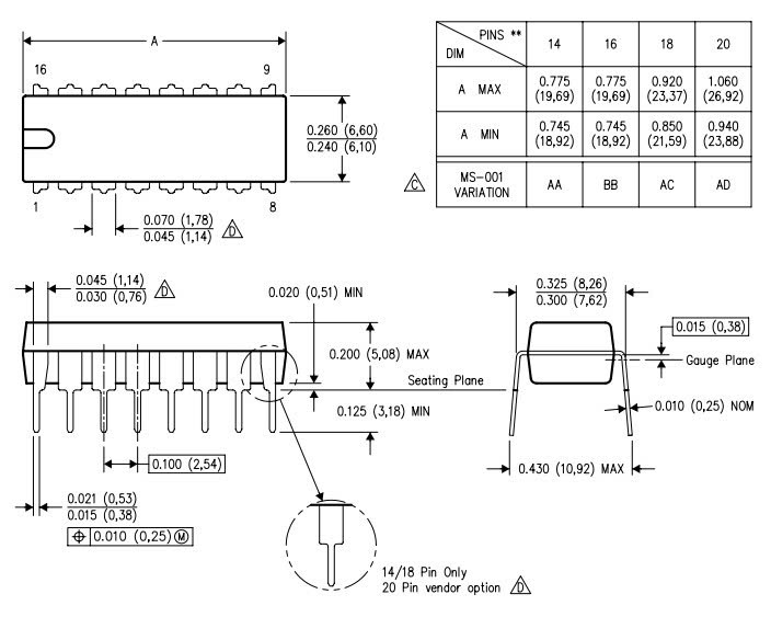 Kích thước MAX232EPE