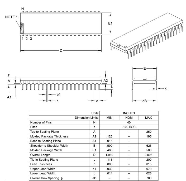 Kích thước PIC16F887-I/P