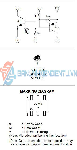 Sơ đồ chân và sơ đồ cấu tạo MUN5232DW1T1G