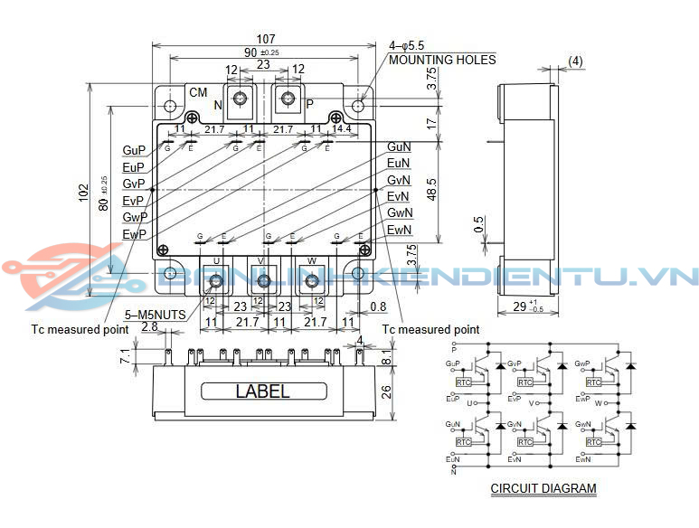 Sơ đồ mạch và Kích thước CM75TU-24F