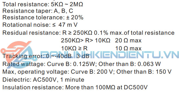 Thông số kĩ thuật chiết áp