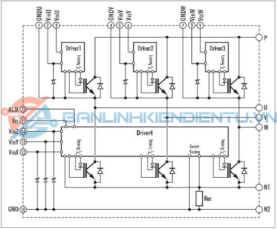 Sơ đồ mạch tương đương 6MBP15RHA-060