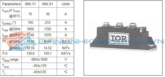 Thông số kĩ thuật IRKH91-16
