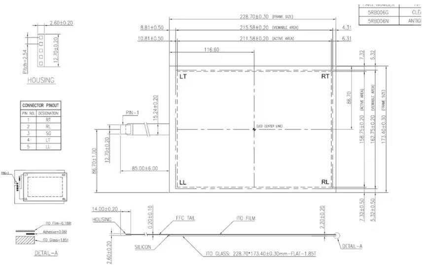 Kích thước Tấm cảm ứng T104S-5RB006X-0A18R0-080FH 5 dây kích thước 10.4 inch