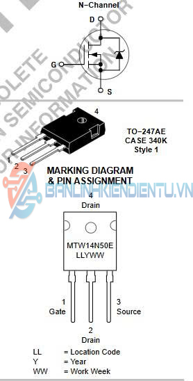 Sơ đồ chân và sơ đồ cấu tạo MTW14N50E