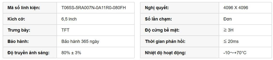 Thông số T065S-5RA007N-0A11R0-080FH