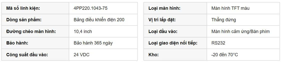 Thông số Tấm cảm ứng 4PP220.1043-75 kích thước 10.4 inch