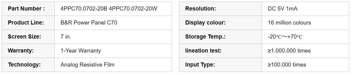 Thông số Tấm cảm ứng 4PPC70.0702-20B kích thước 7 inch