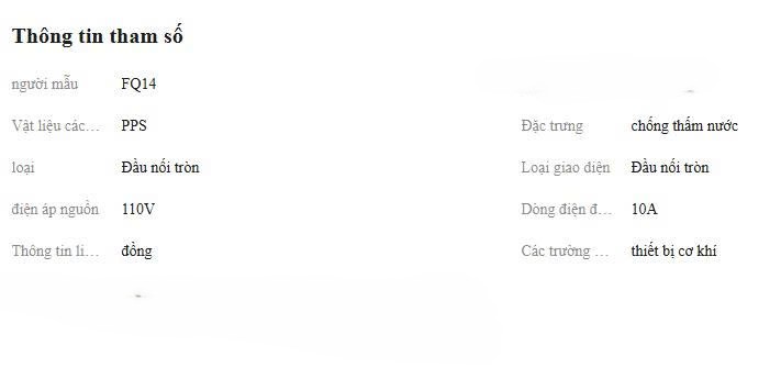 Thông số kĩ thuật Bộ đầu nối tròn kim loại FQ14