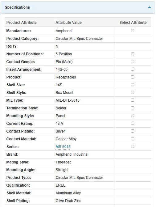 Thông số kĩ thuật MS3102A14S-5P