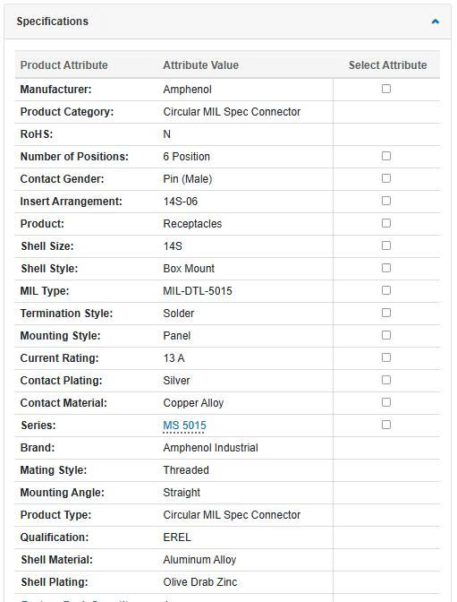 Thông số kĩ thuật MS3102A14S-6P