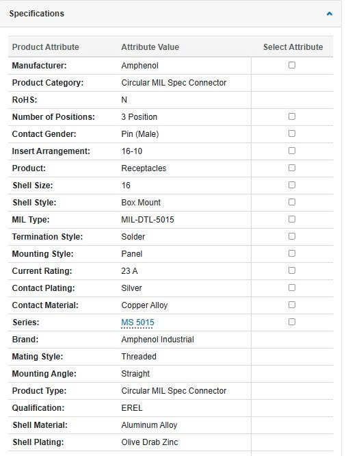 Thông số kĩ thuật MS3102A16-10P