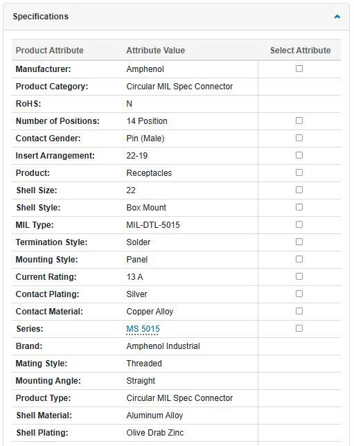 Thông số kĩ thuật MS3102A22-19P
