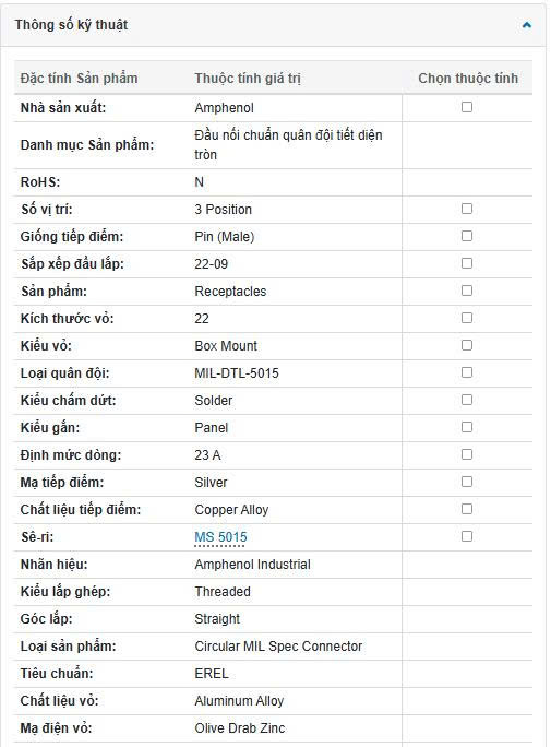 Thông số kĩ thuật MS3102A22-9P