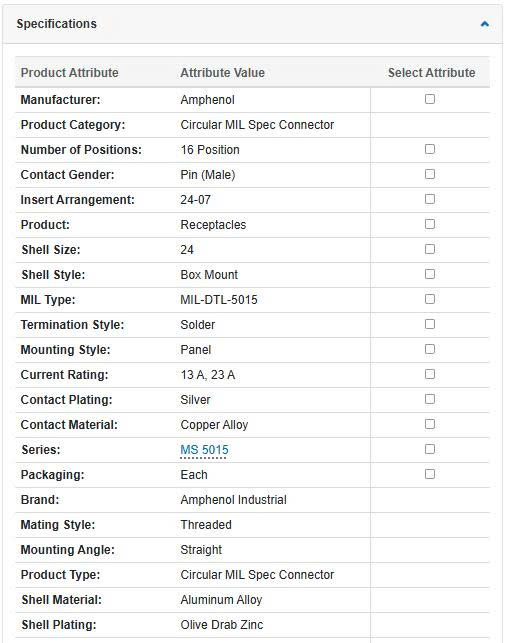 Thông số kĩ thuật MS3102A24-7P