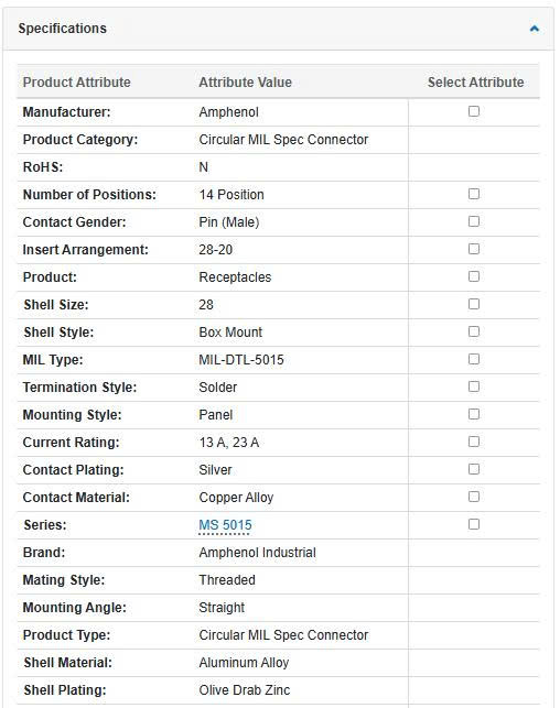 Thông số kĩ thuật MS3102A28-20P