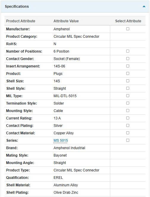 Thông số kĩ thuật MS3106A14S-6S