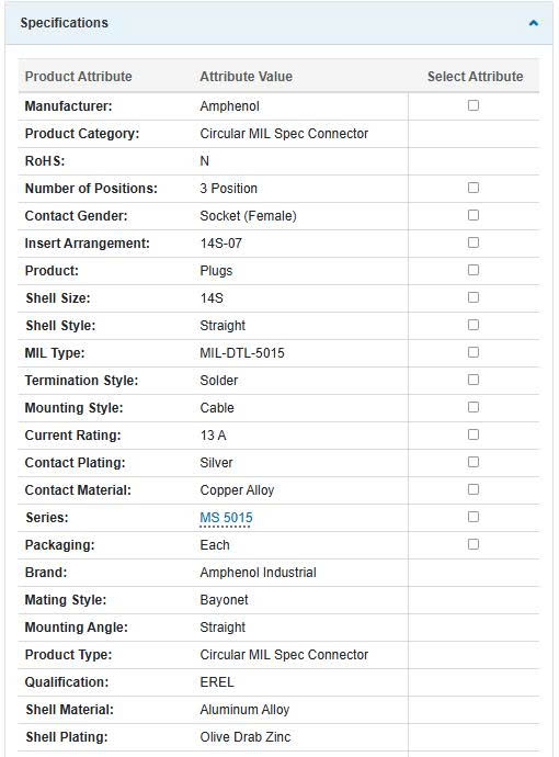 Thông số kĩ thuật MS3106A14S-7S