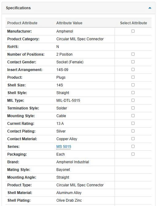 Thông số kĩ thuật MS3102A14S-9P