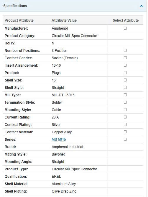 Thông số kĩ thuật MS3102A16-10P