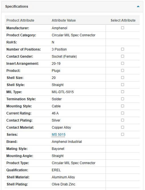 Thông số kĩ thuật MS3102A20-19P