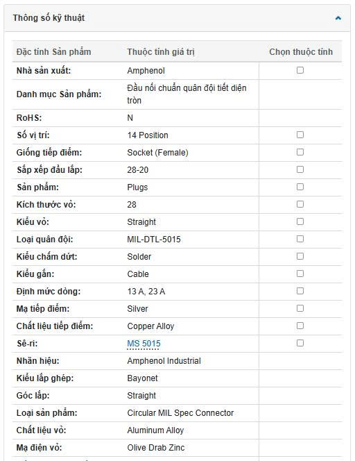 Thông số kĩ thuật MS3106A28-20S