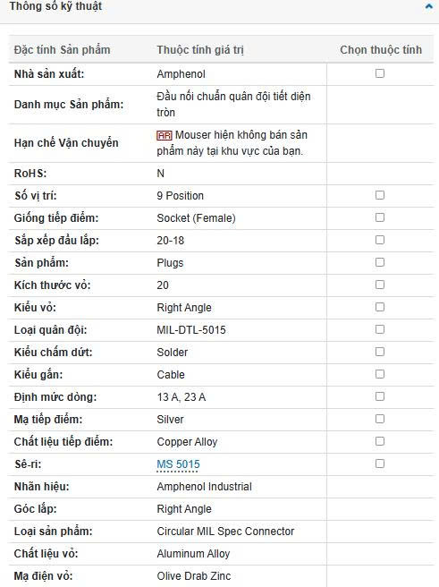 Thông số kĩ thuật MS3108 20-18S