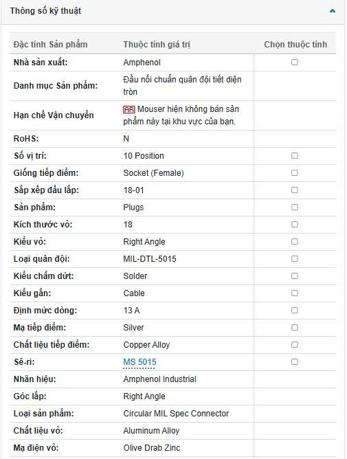 Thông số kĩ thuật MS3108B18-1S