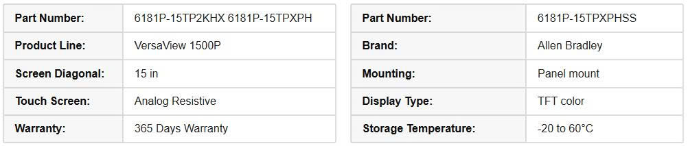 Thông số kĩ thuật Tấm cảm ứng 6181P-15TP2KHX kích thước 15 inch