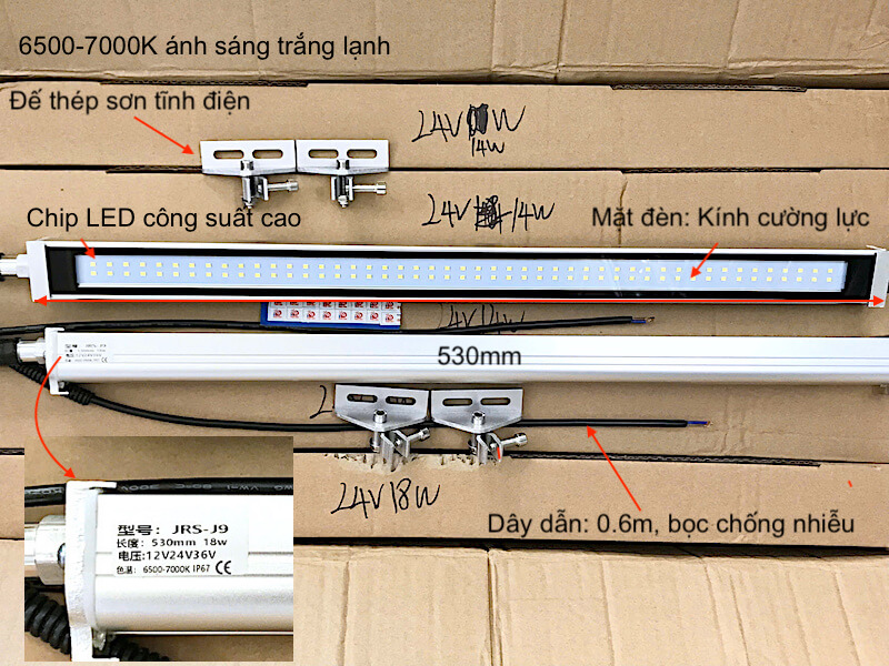 Đèn LED máy phay CNC JRS-J9 12V/24V/36V 18W dài 530mm