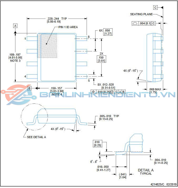 Kích thước INA126U INA126UA IC khuếch đại đo lường SOP-8