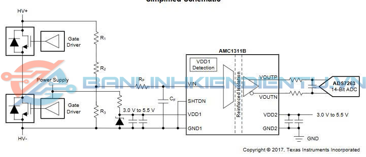 Sơ đồ mạch đơn giản AMC1311DWVR