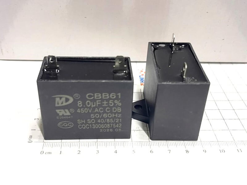Tụ quạt CBB61 450V 8UF 2 chân nhập khẩu - Ảnh 2